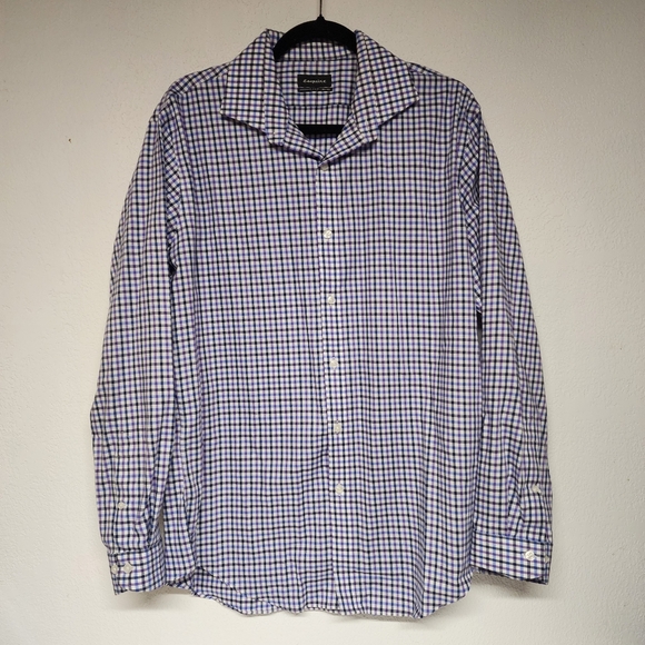 Esquire Other - Esquire‎ Slim Fit Non Iron Dress Shirt Men 16.5 34/35 Long Sleeve Gingham Blue
